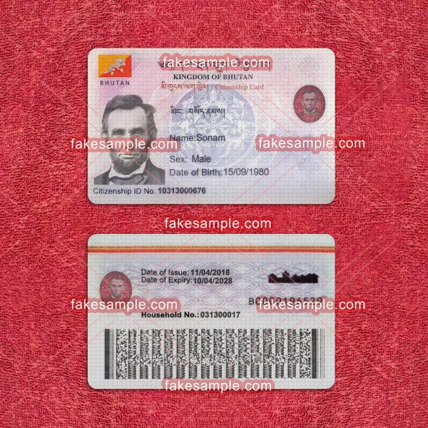 Bhutan National ID Card Fake Template