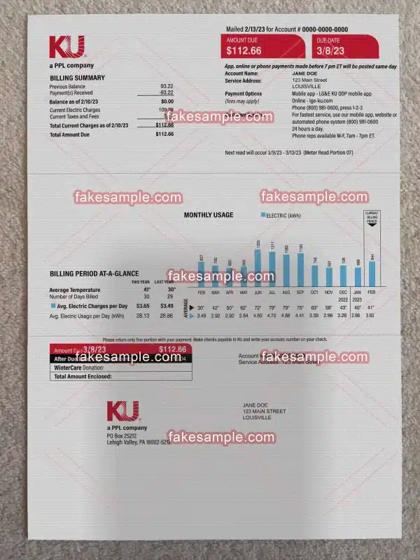 Kentucky Proof Address Fake Template