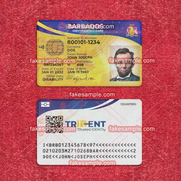 Barbados National ID Card Fake Template