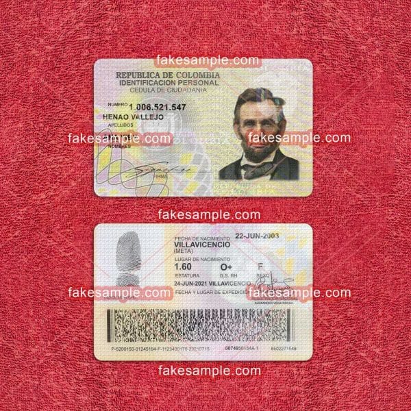 Colombia National ID Card Fake Template