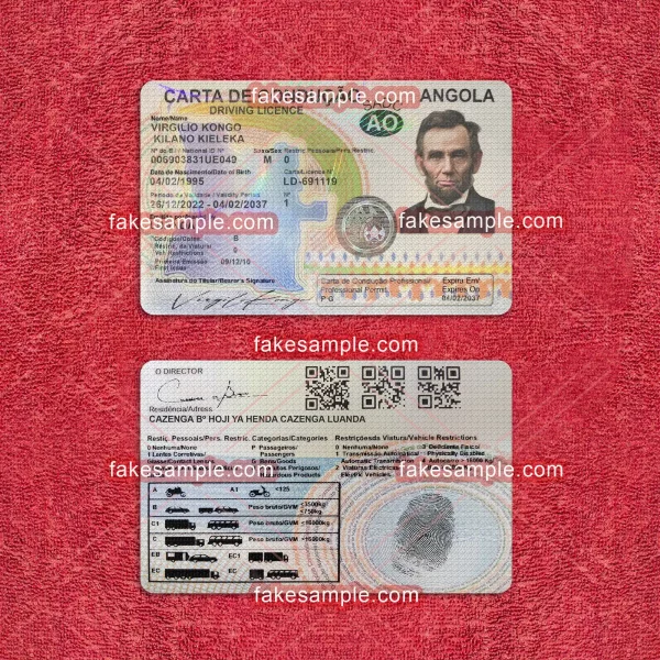 Angola Driver Licence Fake Template