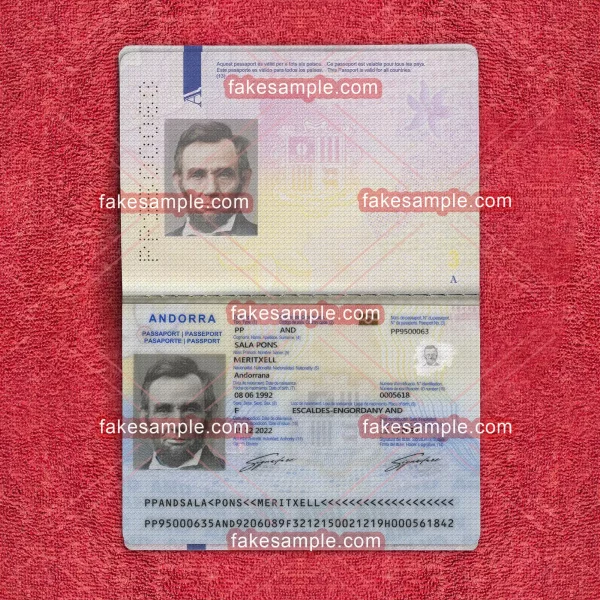 Andorra Passport Fake Template