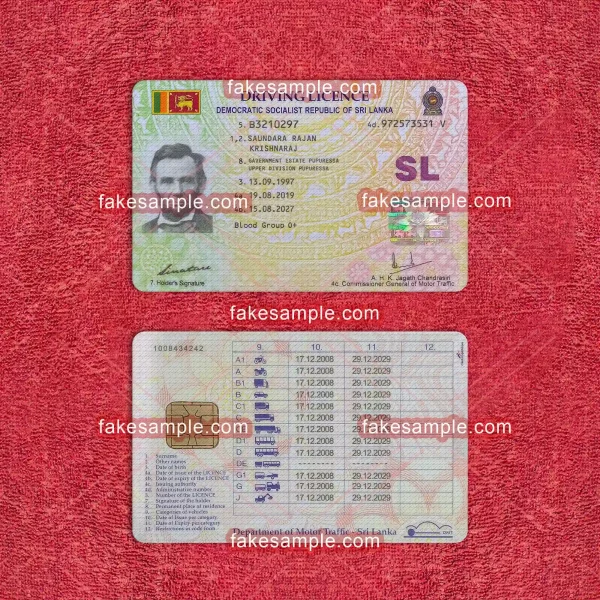 Sri Lanka Driver Licence Fake Template