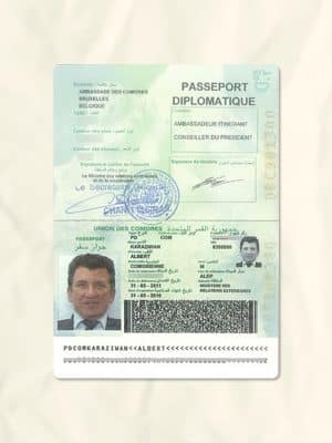 Comoros passport fake template