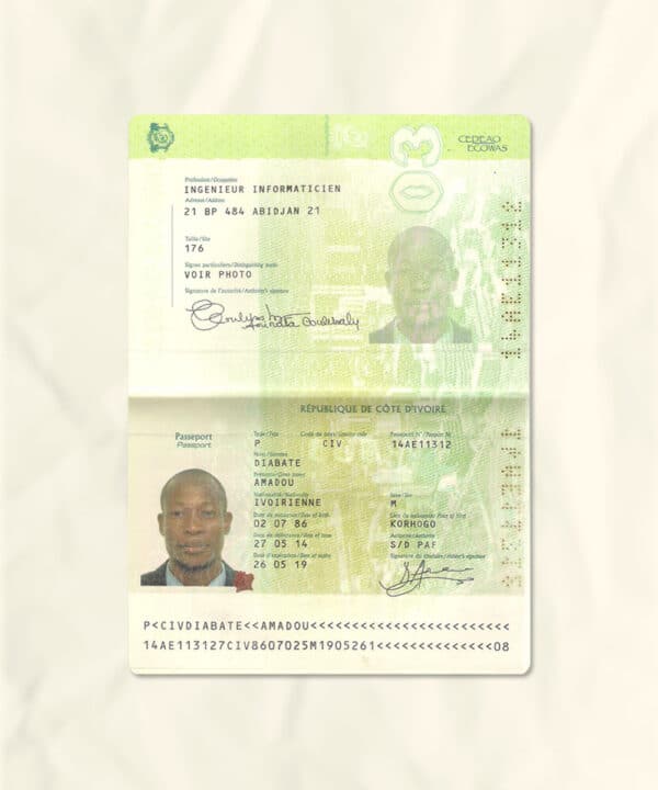 Côte d’Ivoire passport fake template