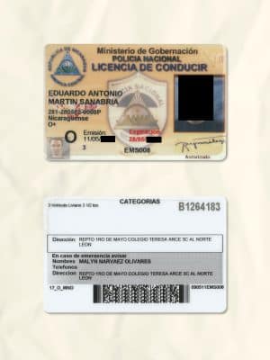 Nicaragua driver license psd fake template