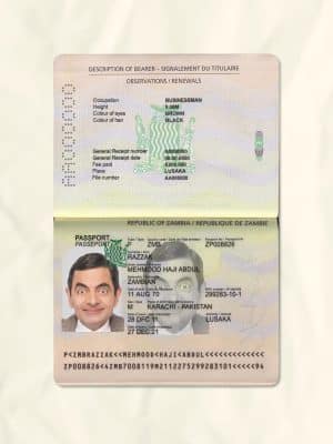 Zambia passport fake template