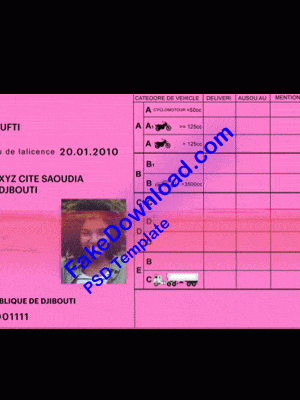 Djibouti driver license psd fake template