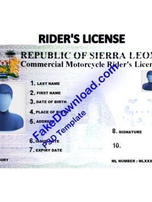 Sierra Leone driver license psd fake template