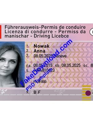 Switzerland driver license psd fake template