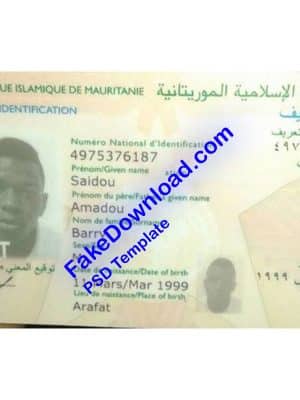 Mauritania driver license psd fake template