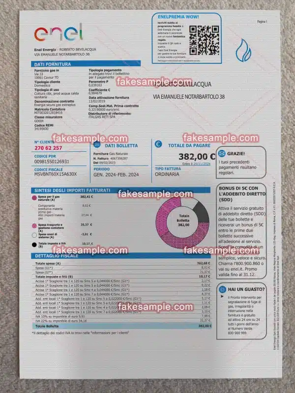 Italy Utility Bill Fake Template