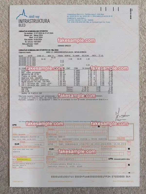 Slovenia Utility Bill Fake Template