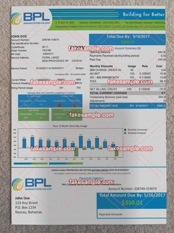 Bahamas Proof Address Fake Template