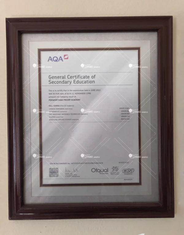 AQA GCSE University Certificate Fake Template