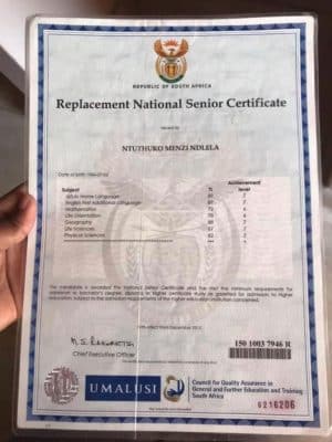 MATRIC UMALUSI Certificate