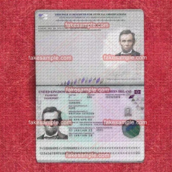 United Kingdom Passport Fake Template