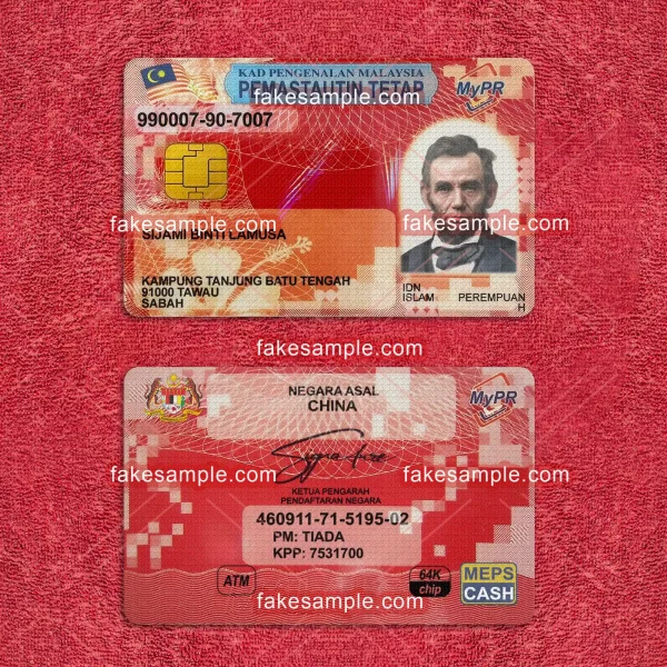 Malaysia Residence Card Fake Template