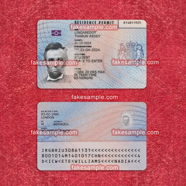 UK Residence Card Fake Template