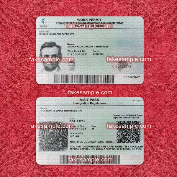 Singapore Residence Card Fake Template