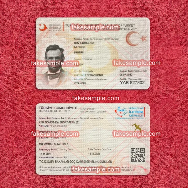 Turkey Residence Card Fake Template