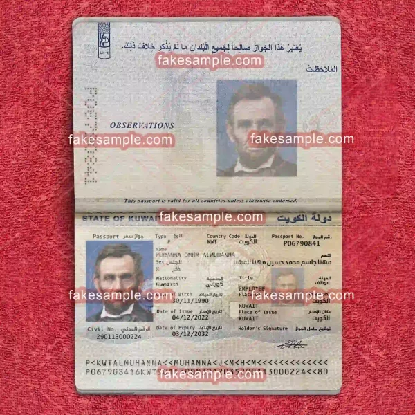 Kuwait Passport Fake Template