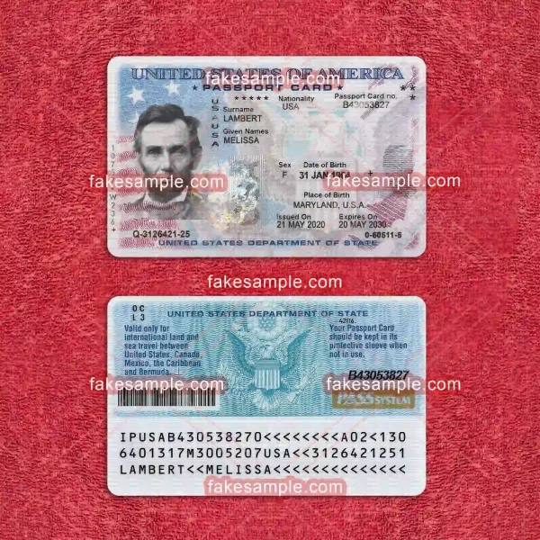 USA (passport card) National ID Card Fake Template