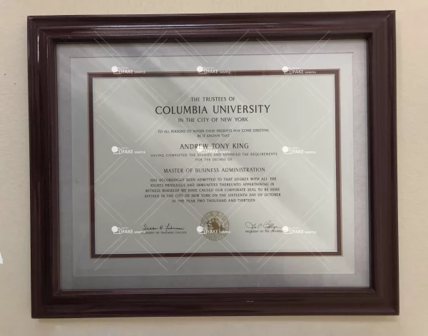 Columbia Degree Certificate Fake Template