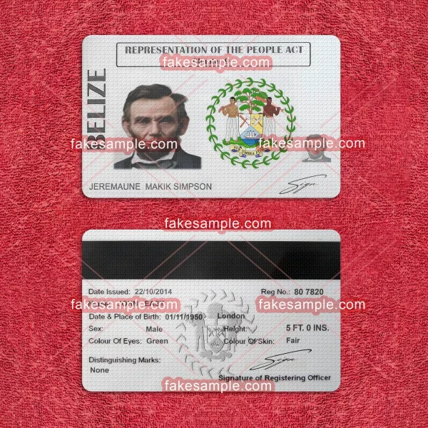 Belize Residence Card (Version 1) Fake Template