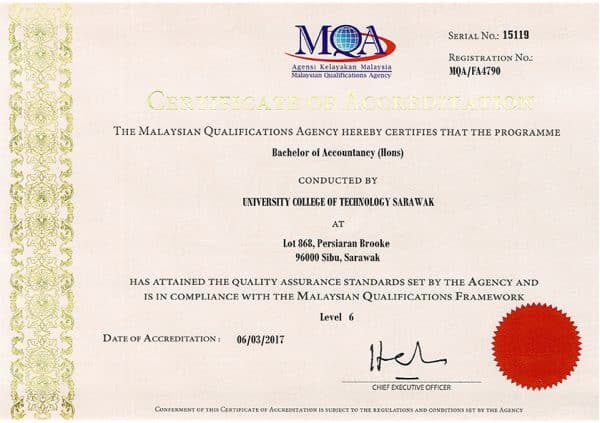 Malaysian Qualifications Agency (MQA) Degree Certificate