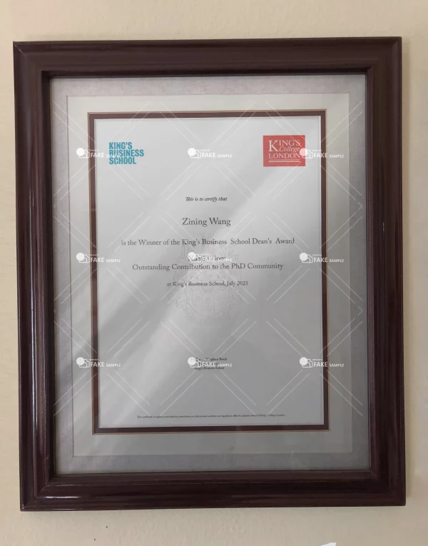 King’s Business School Diploma Certificate Fake Template