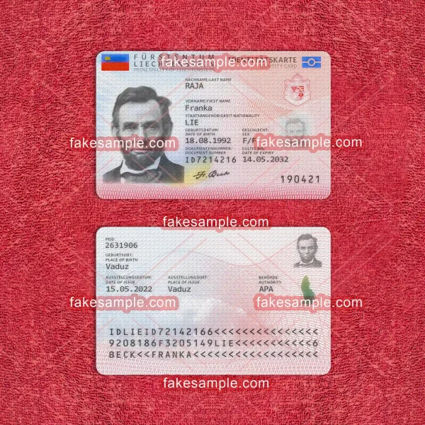 Liechtenstein National ID Card Fake Template