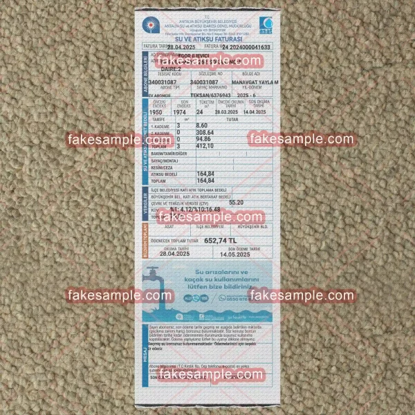 Turkey (Version 1) Proof Address Fake Template